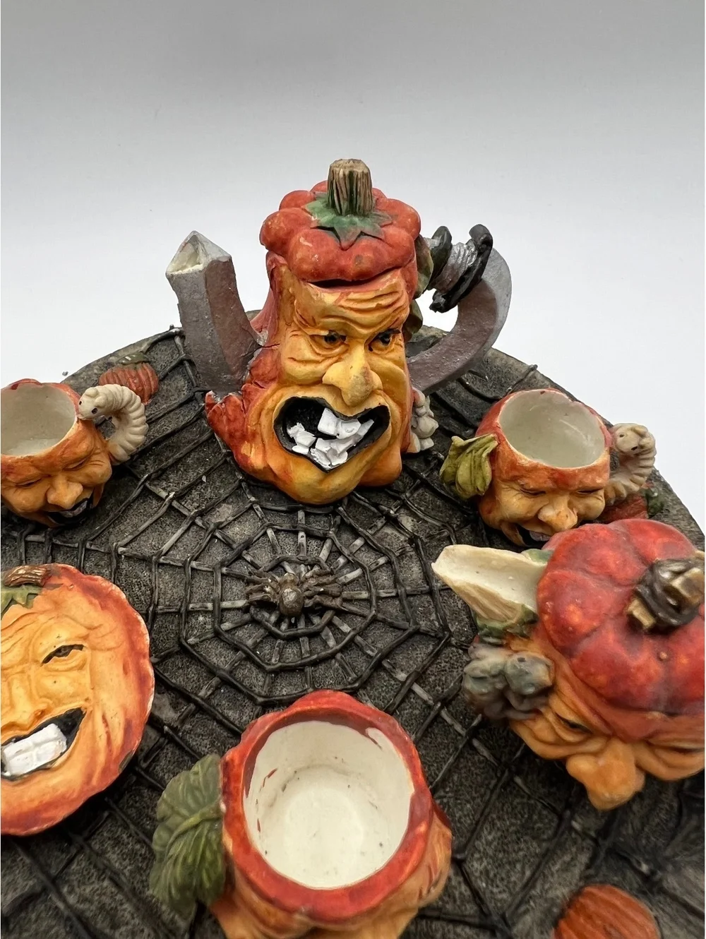 Vintage miniature pumpkin Halloween Fall tea set